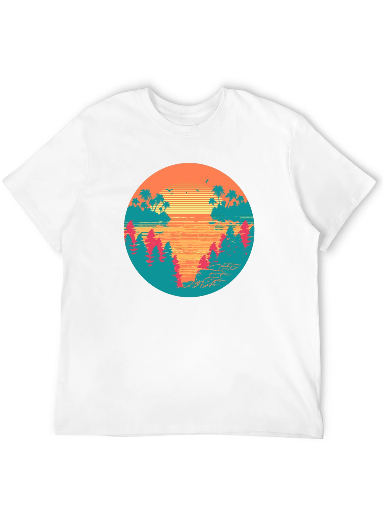 Retro Sunset Graphic Tee - Tropical Palm Tree Island T-Shirt
