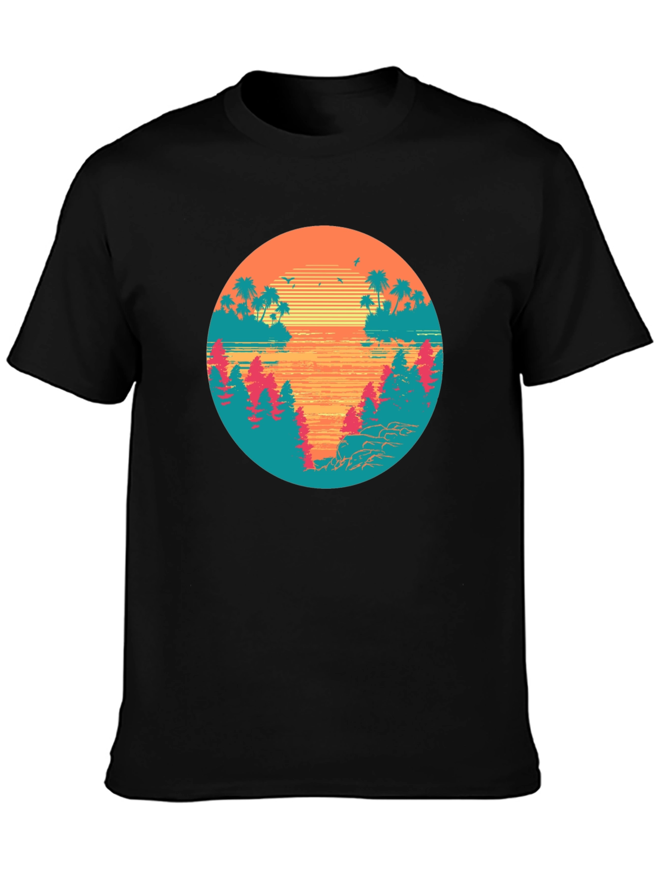Retro Sunset Graphic Tee - Tropical Palm Tree Island T-Shirt