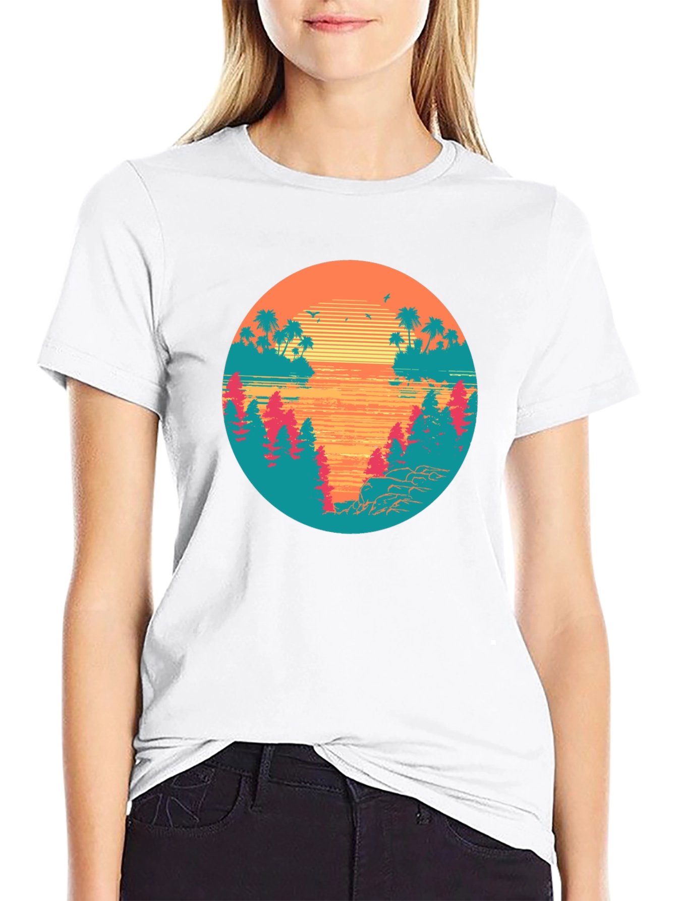 Retro Sunset Graphic Tee - Tropical Palm Tree Island T-Shirt