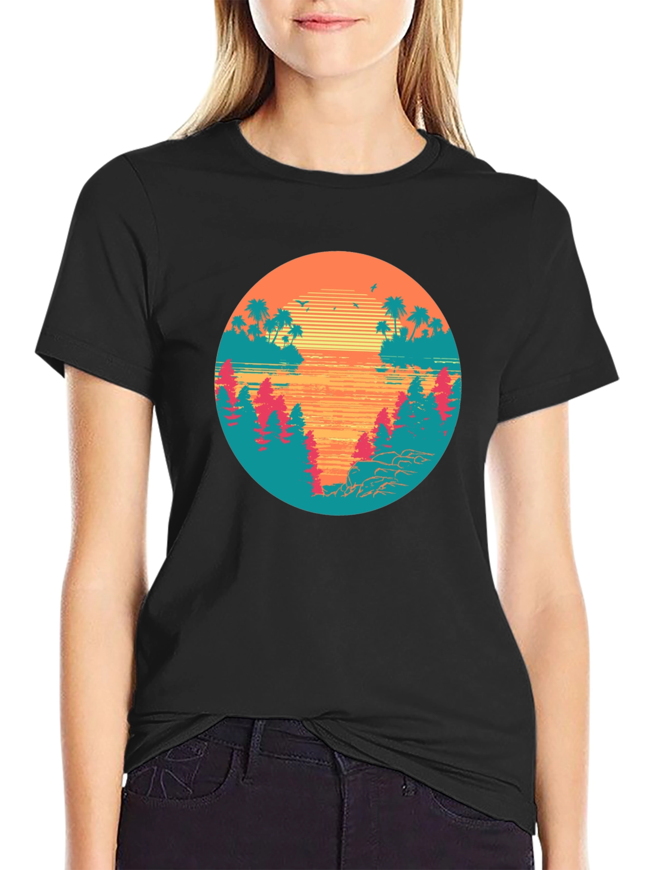 Retro Sunset Graphic Tee - Tropical Palm Tree Island T-Shirt