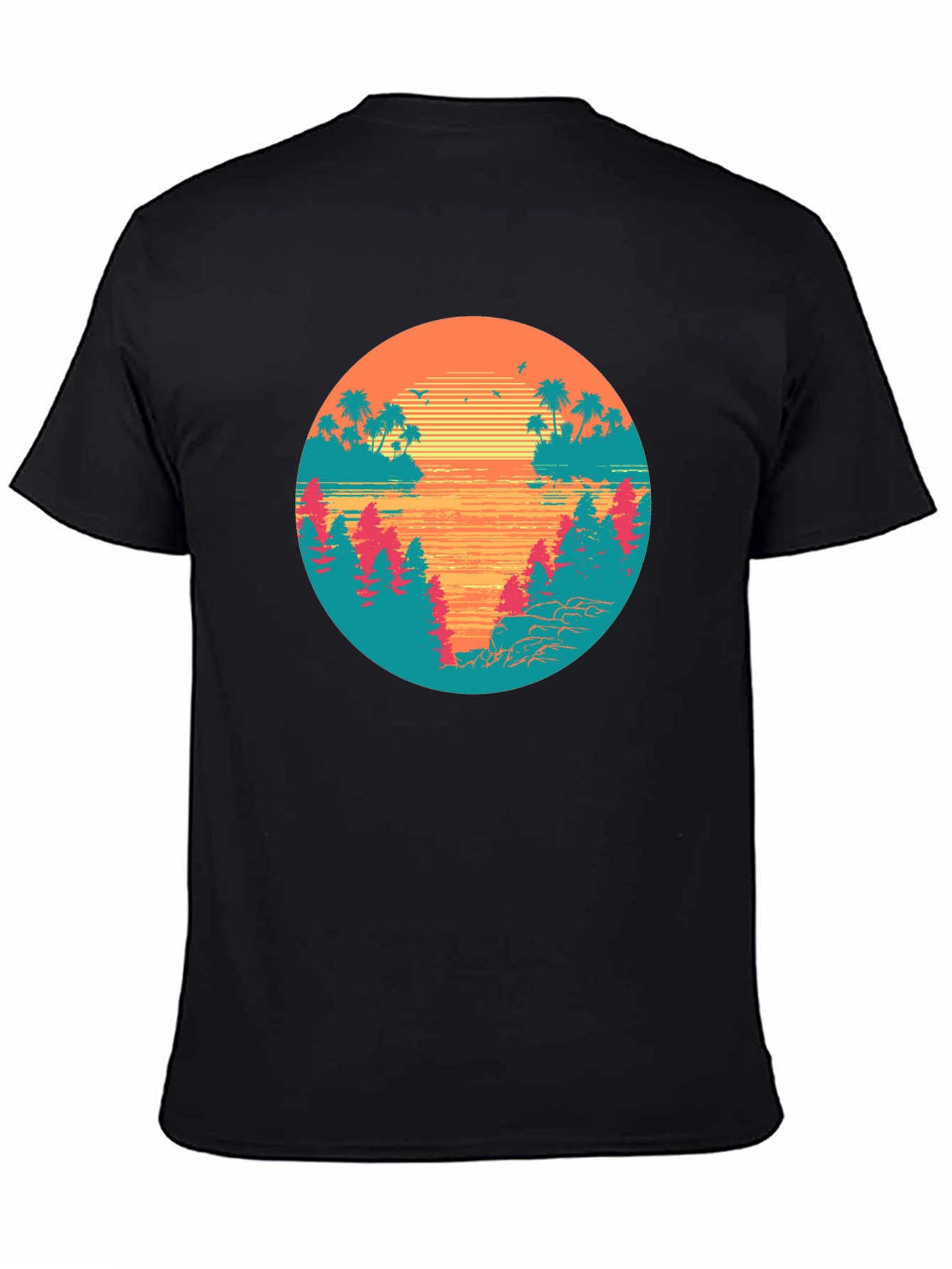 Retro Sunset Graphic Tee - Tropical Palm Tree Island T-Shirt