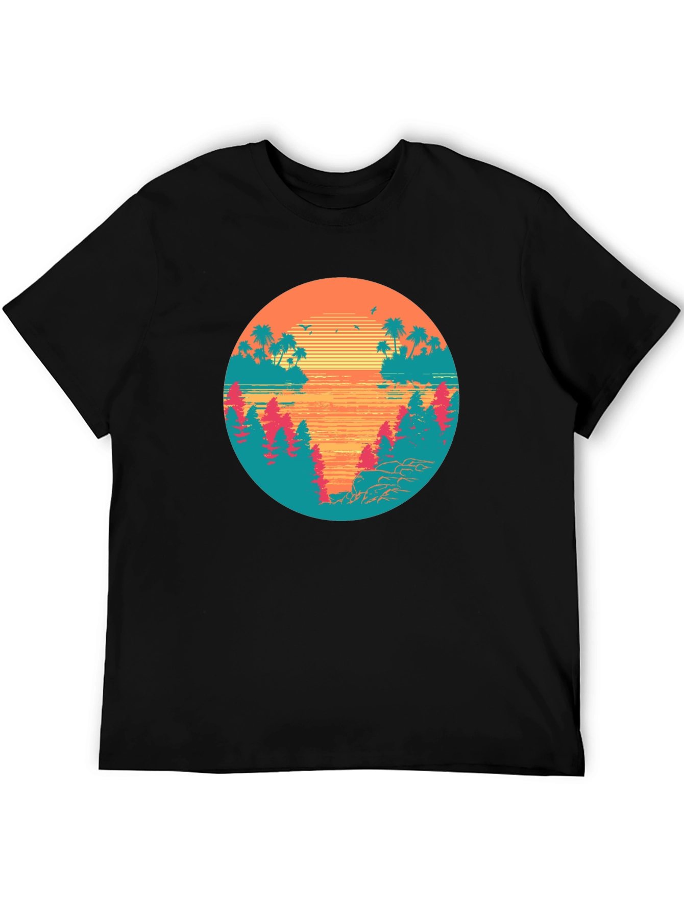Retro Sunset Graphic Tee - Tropical Palm Tree Island T-Shirt
