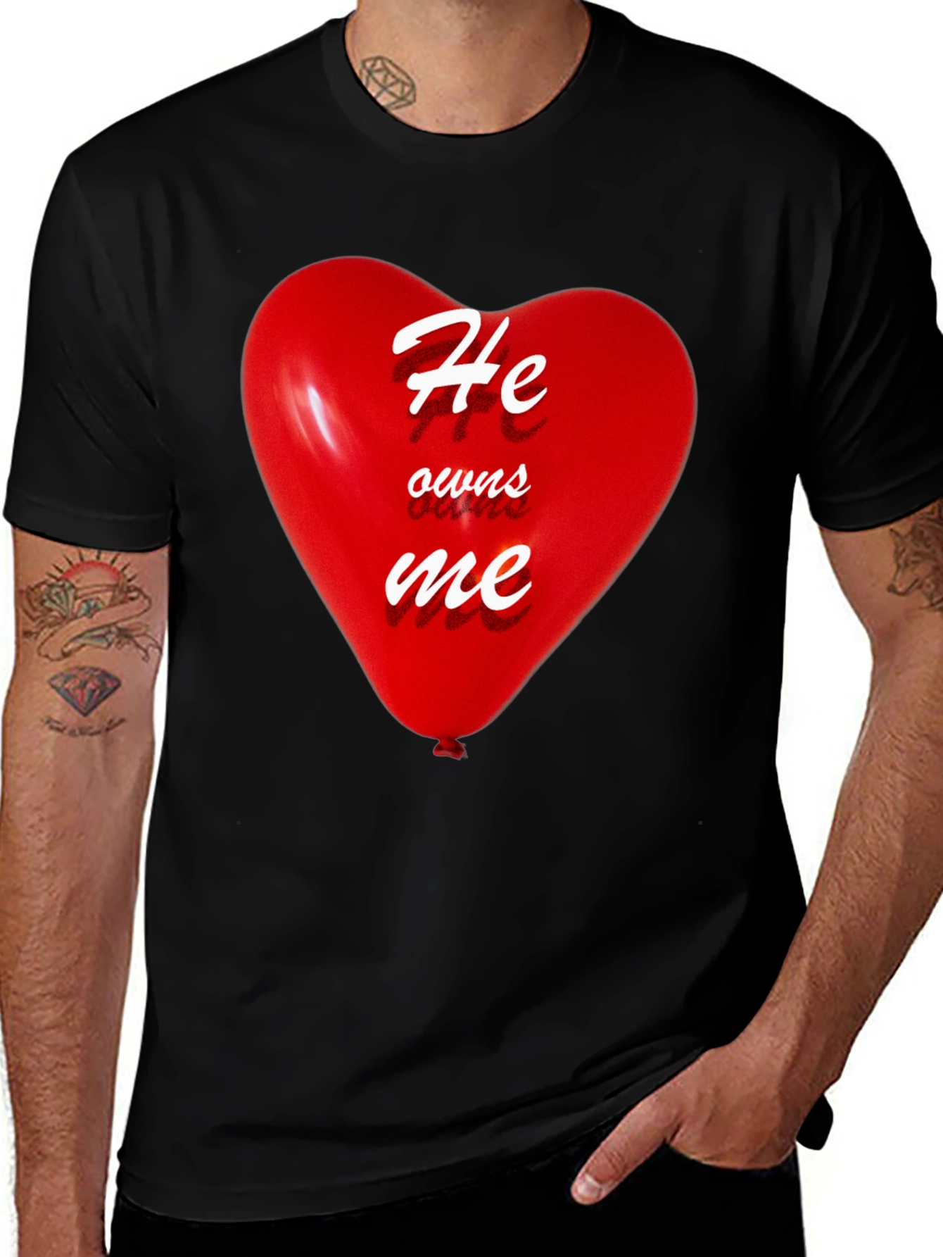 He Owns Me Heart Balloon Black T-Shirt