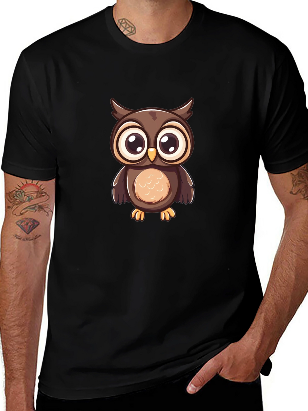 Owl Graphic Print Black T-Shirt