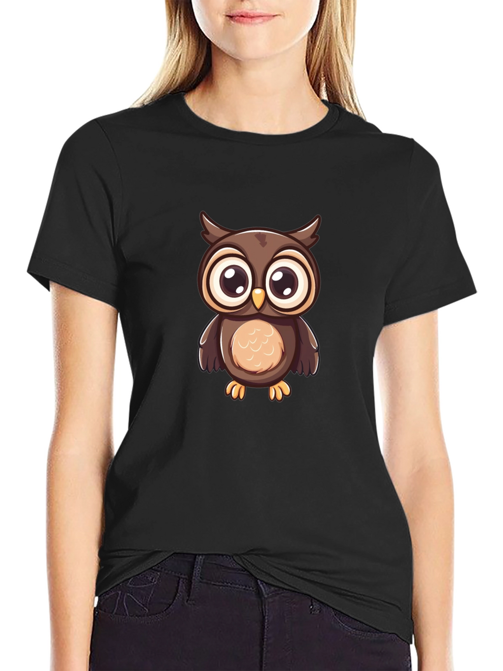 Owl Graphic Print Black T-Shirt