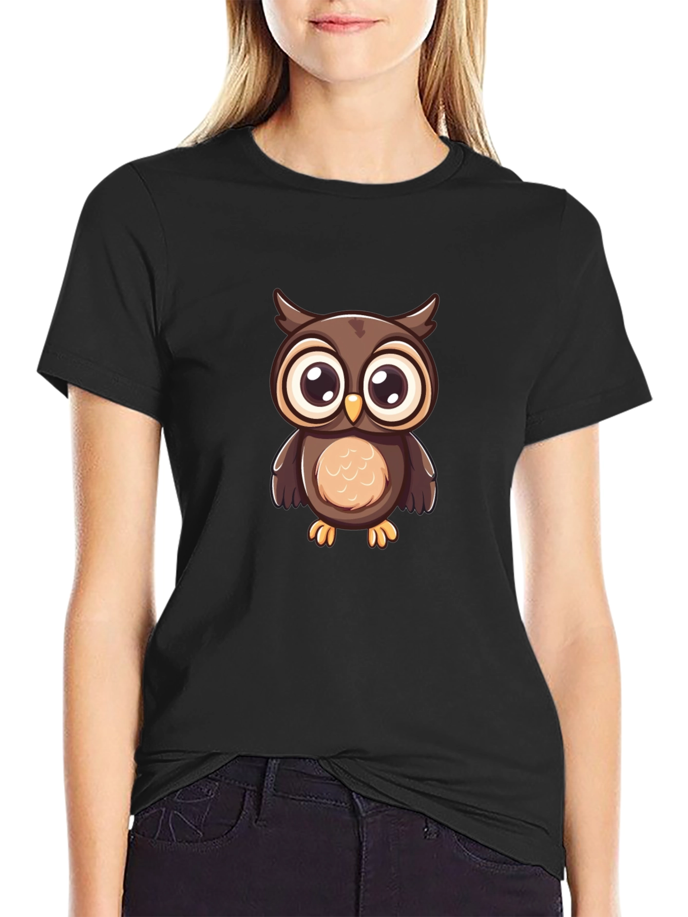 Owl Graphic Print Black T-Shirt