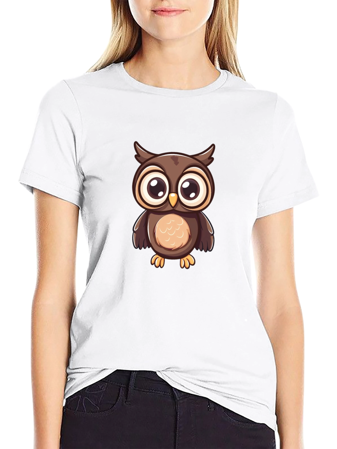 Owl Graphic Print Black T-Shirt