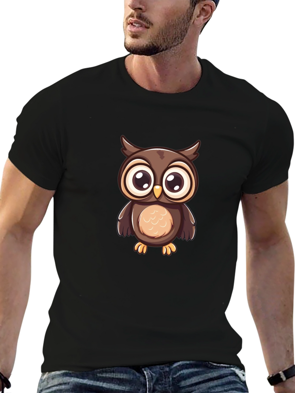 Owl Graphic Print Black T-Shirt