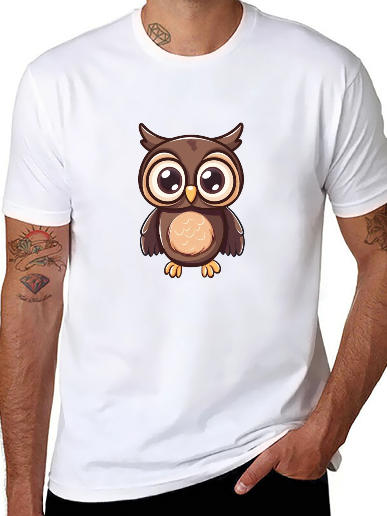 Owl Graphic Print Black T-Shirt