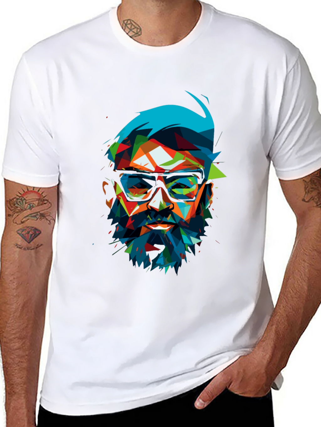 Geometric Beard T-Shirt - Abstract Pop Art Design