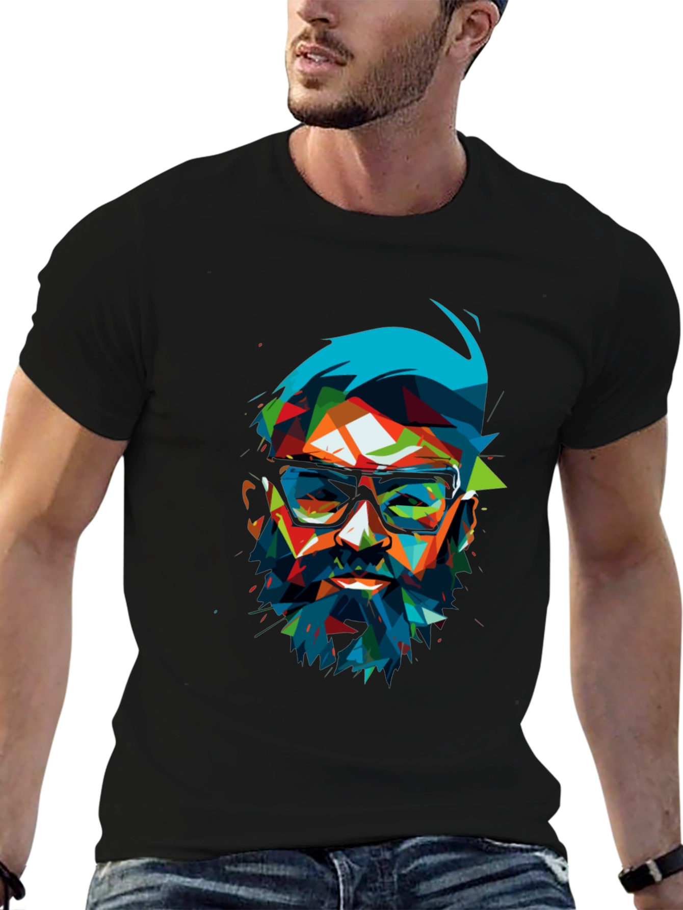 Geometric Beard T-Shirt - Abstract Pop Art Design