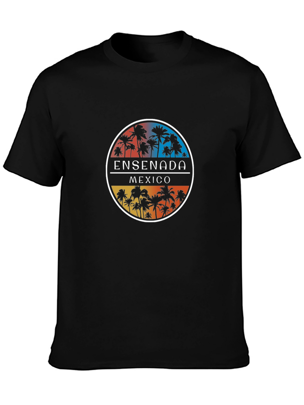 Ensenada Mexico Palm Tree Graphic Black T-Shirt