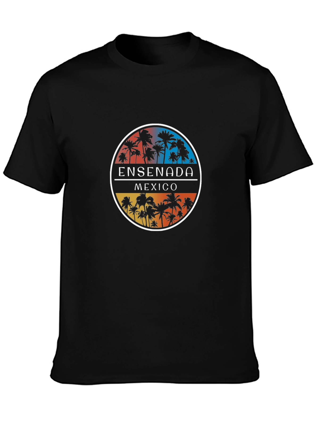 Ensenada Mexico Palm Tree Graphic Black T-Shirt