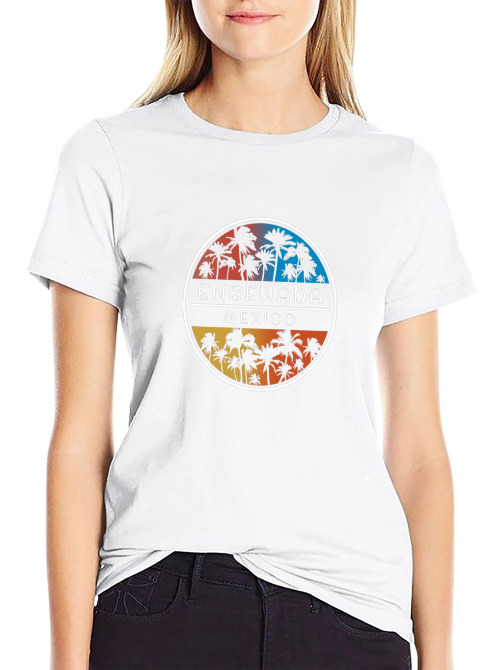 Ensenada Mexico Palm Tree Graphic Black T-Shirt