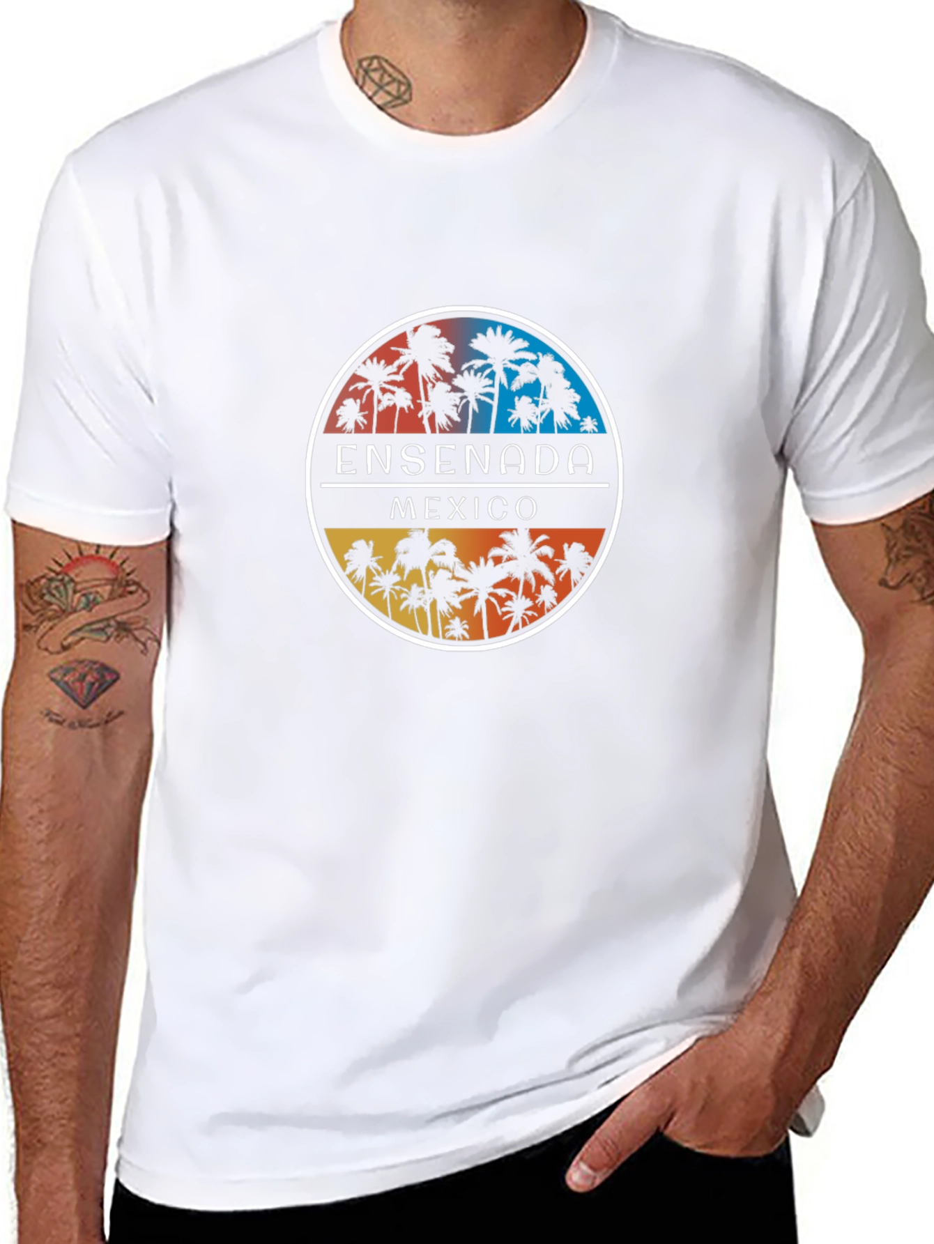Ensenada Mexico Palm Tree Graphic Black T-Shirt