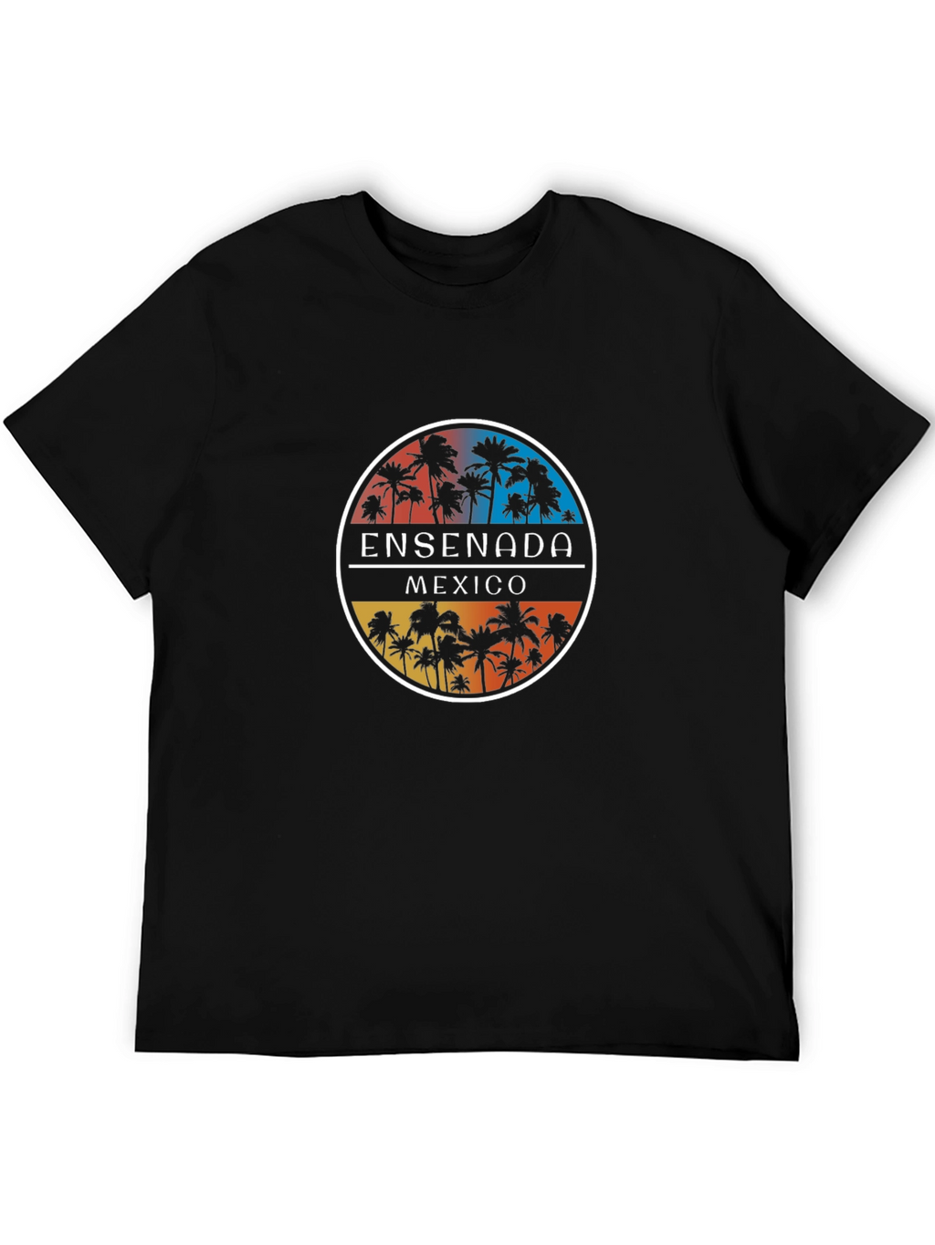 Ensenada Mexico Palm Tree Graphic Black T-Shirt