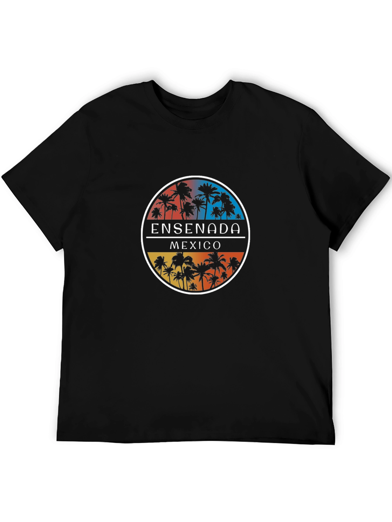 Ensenada Mexico Palm Tree Graphic Black T-Shirt