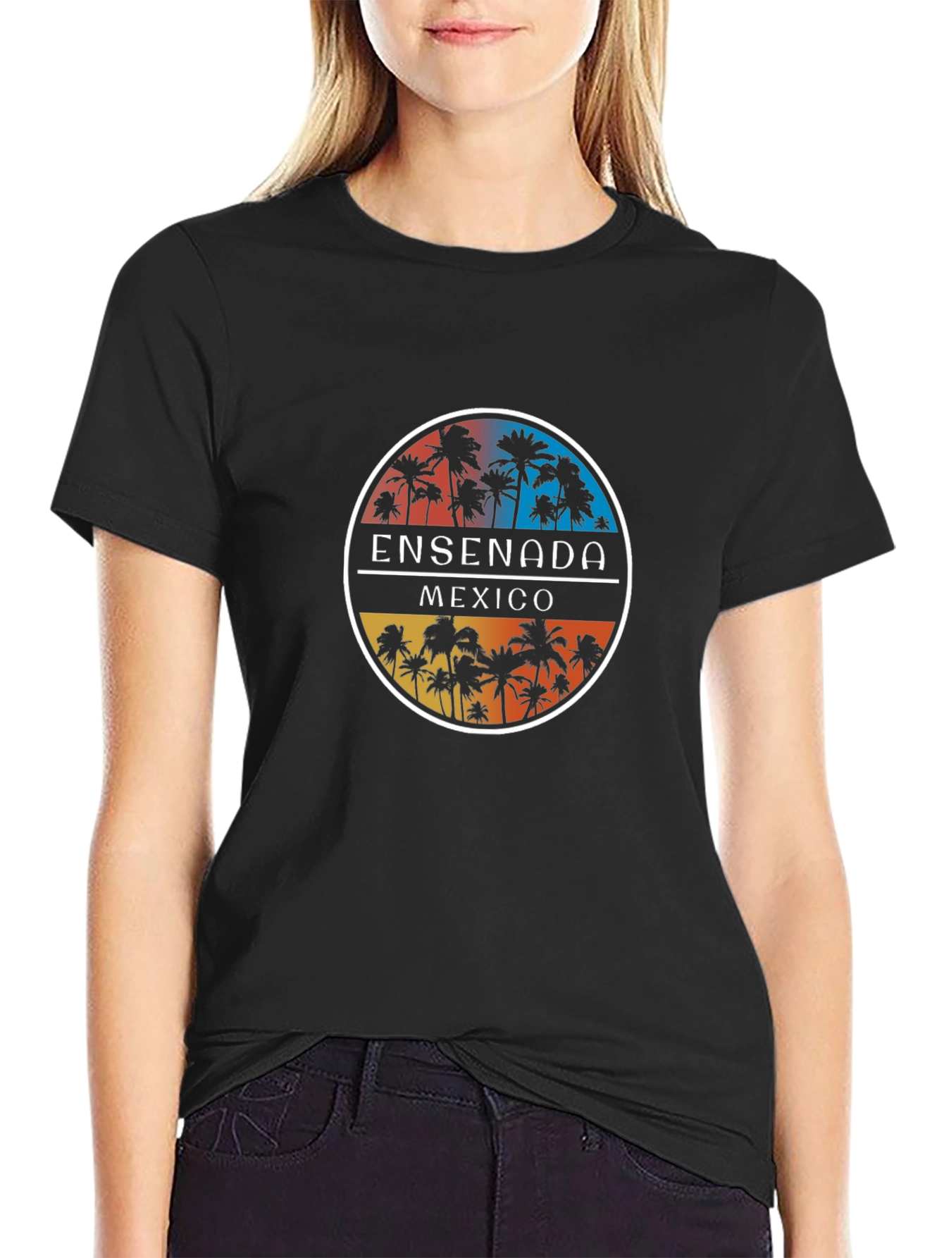 Ensenada Mexico Palm Tree Graphic Black T-Shirt