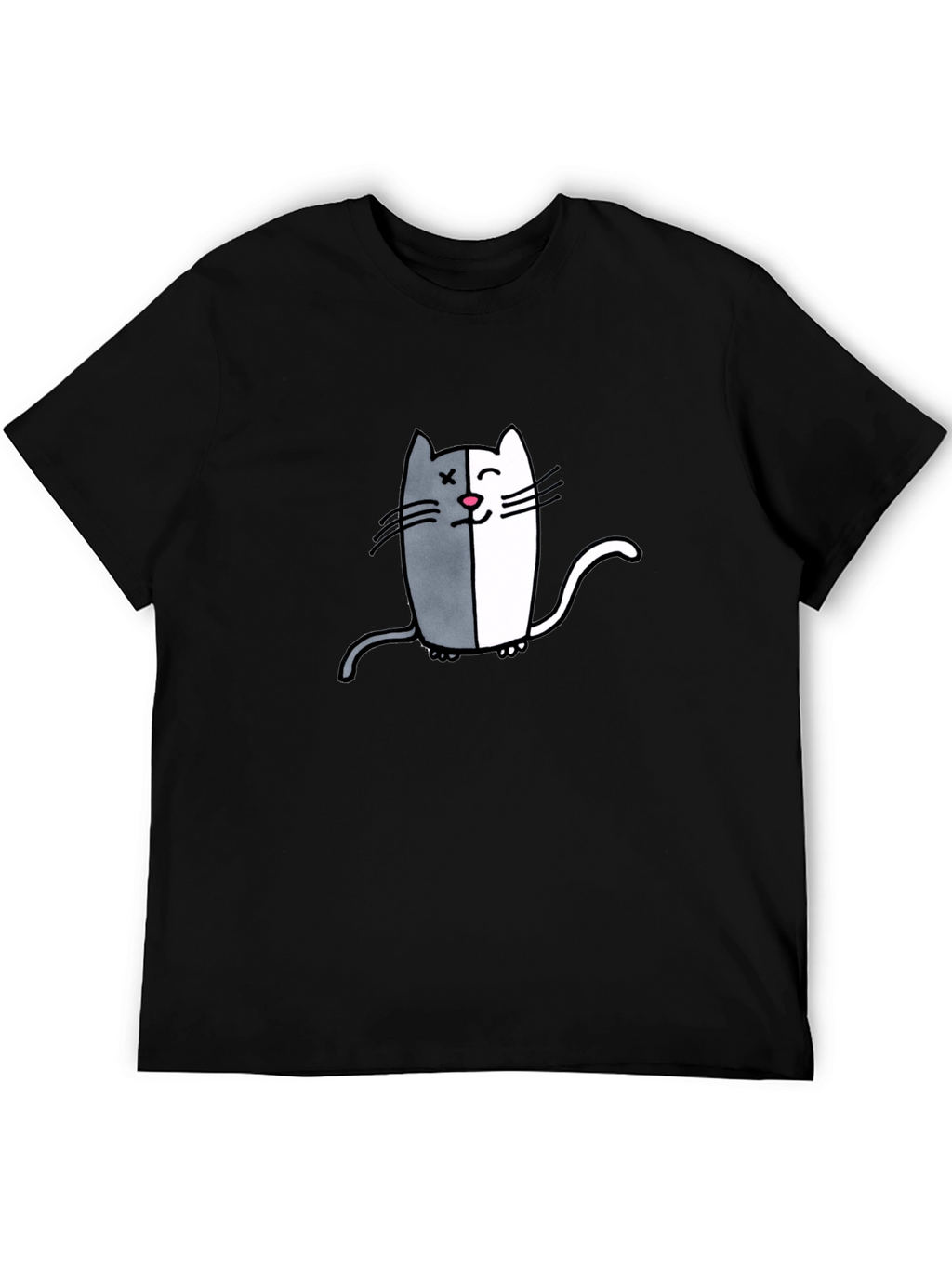 Two-Faced Cat Graphic Tee - Black