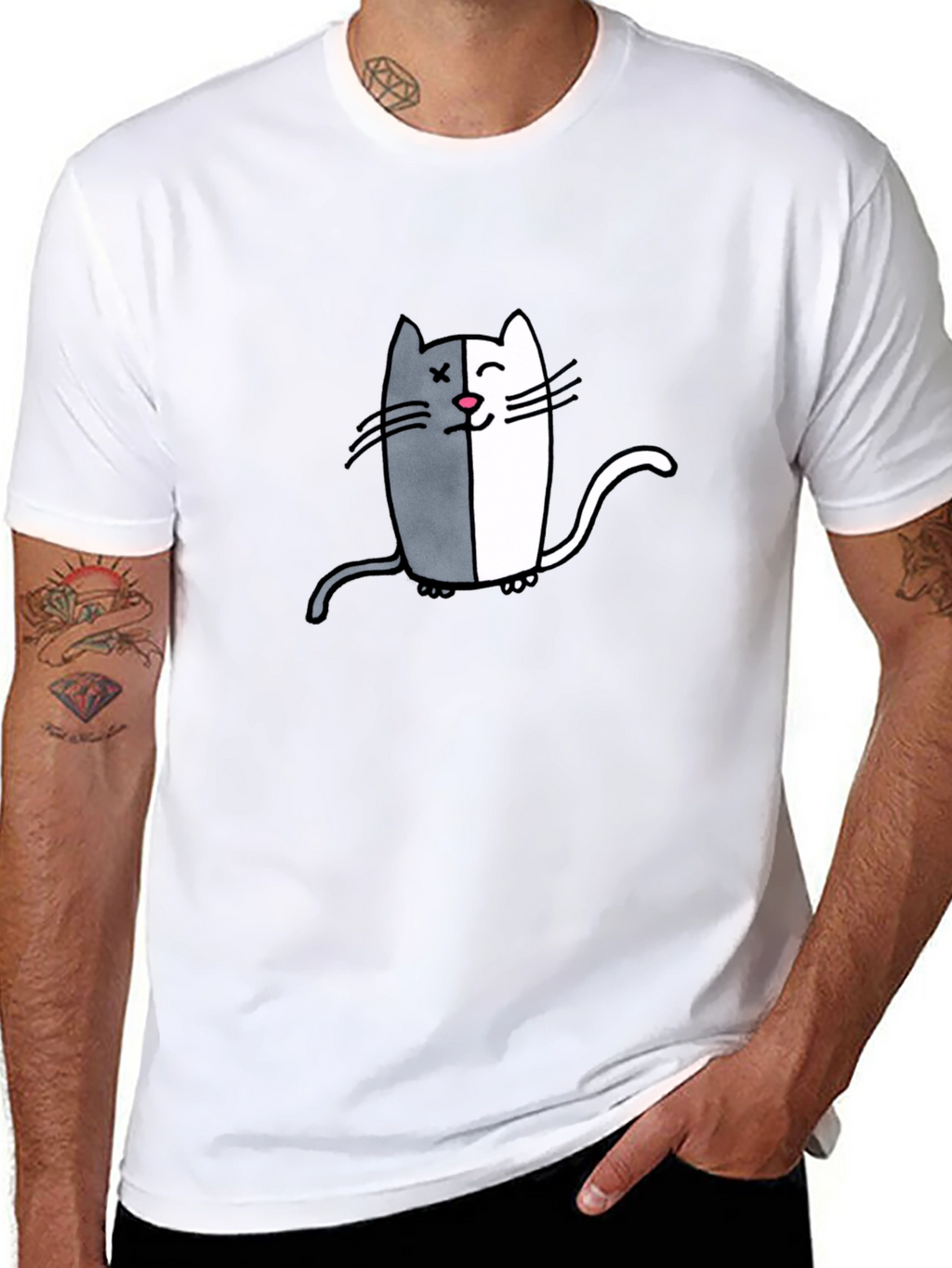 Two-Faced Cat Graphic Tee - Black