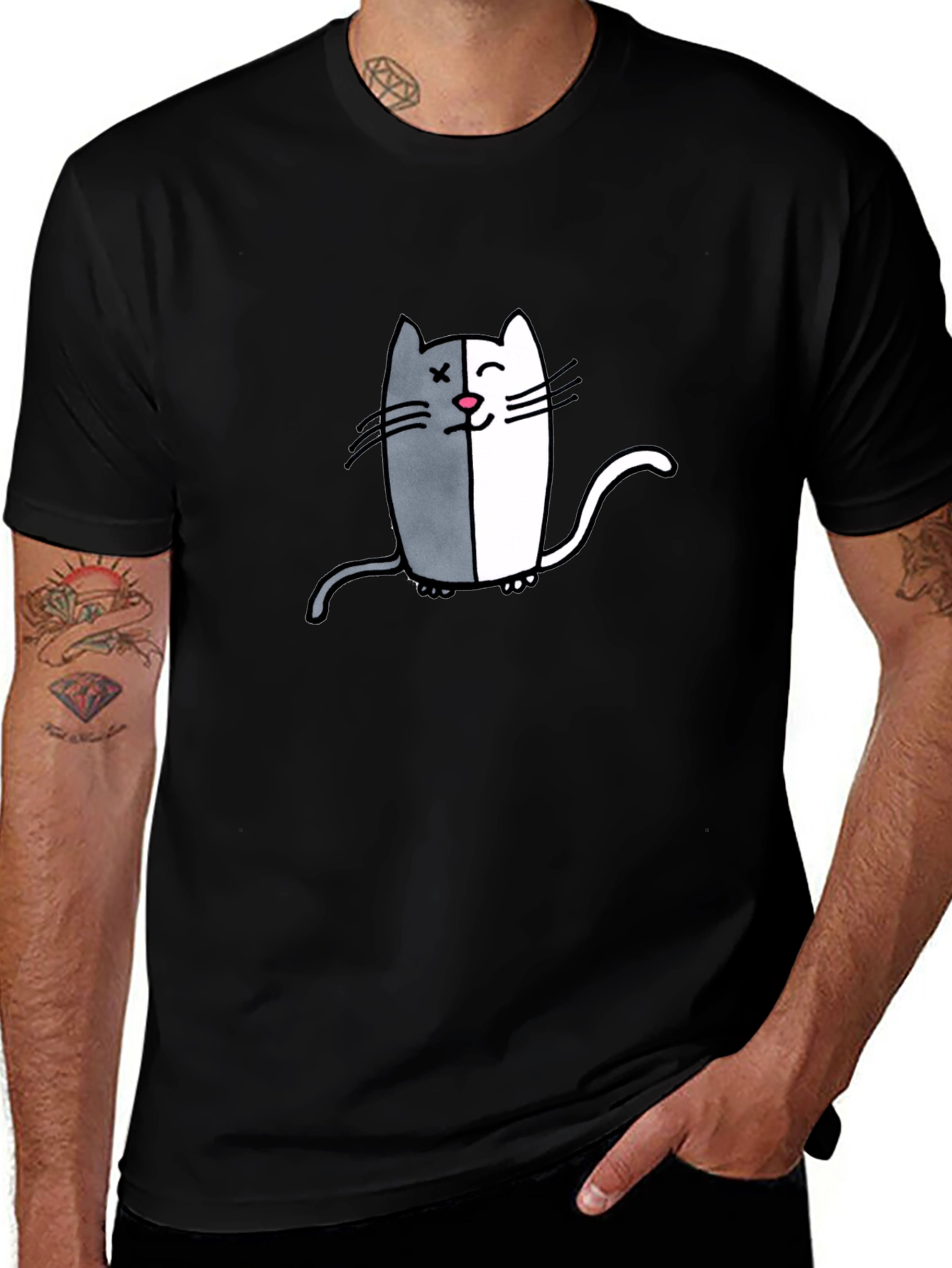 Two-Faced Cat Graphic Tee - Black