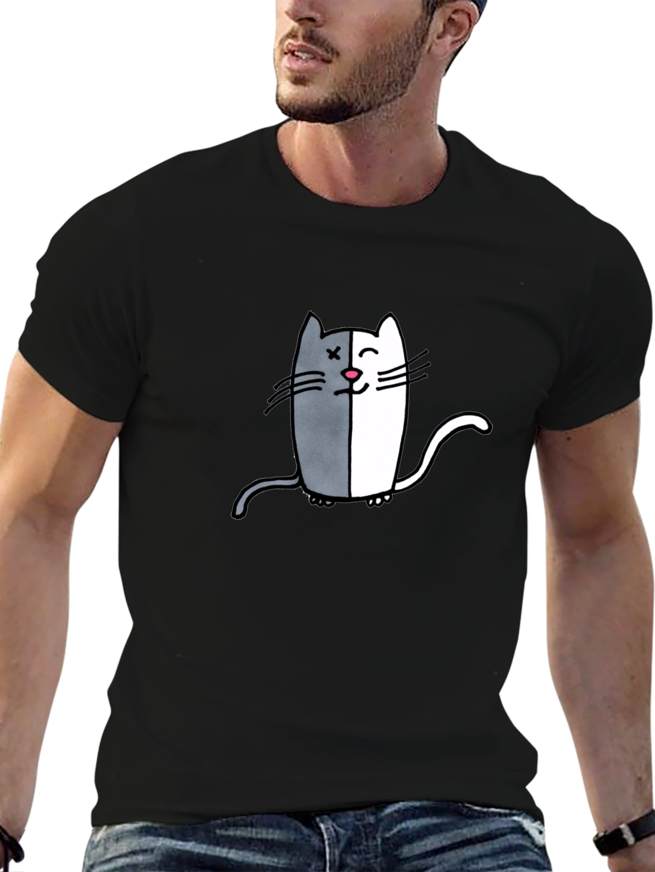Two-Faced Cat Graphic Tee - Black