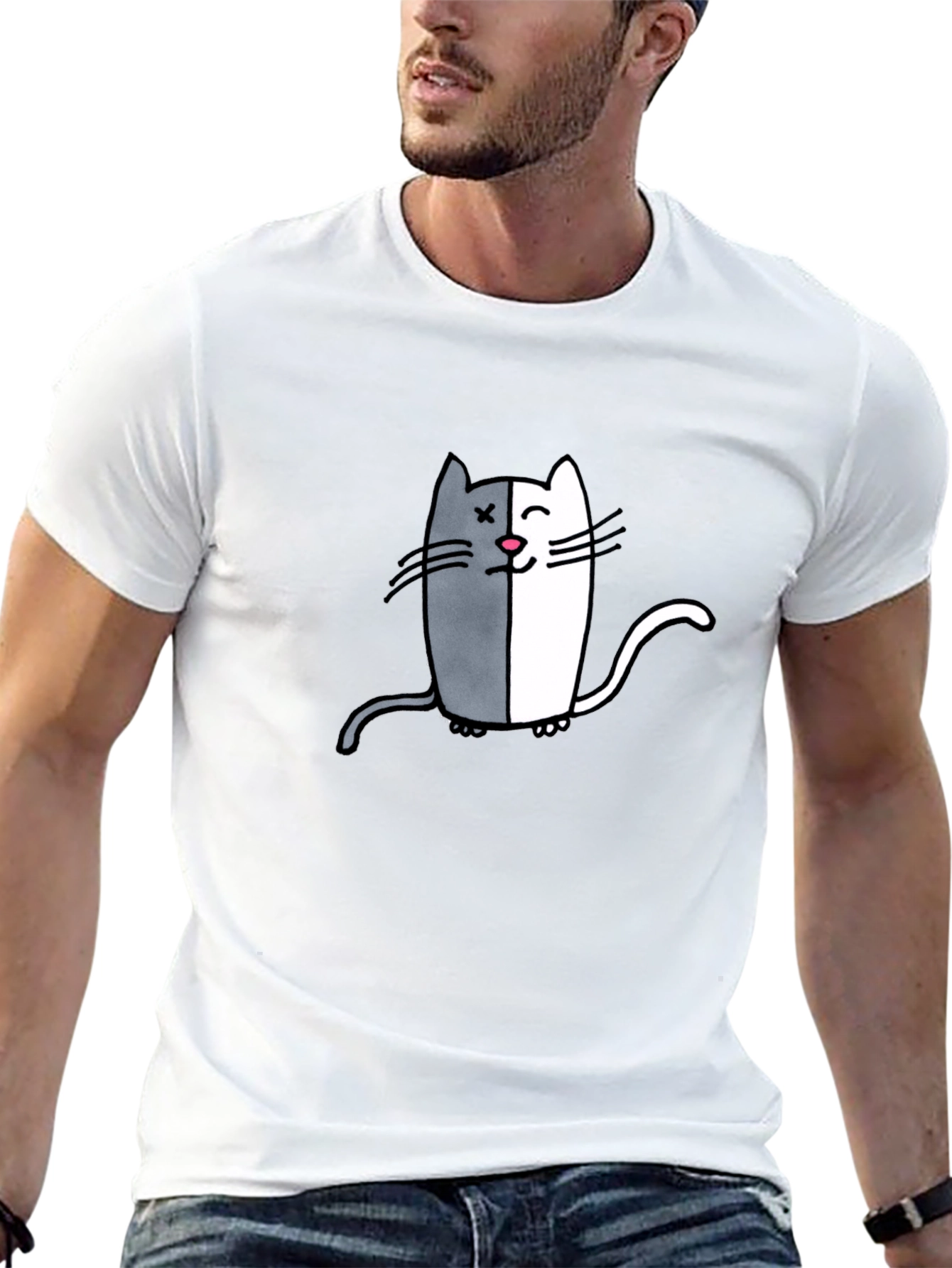 Two-Faced Cat Graphic Tee - Black