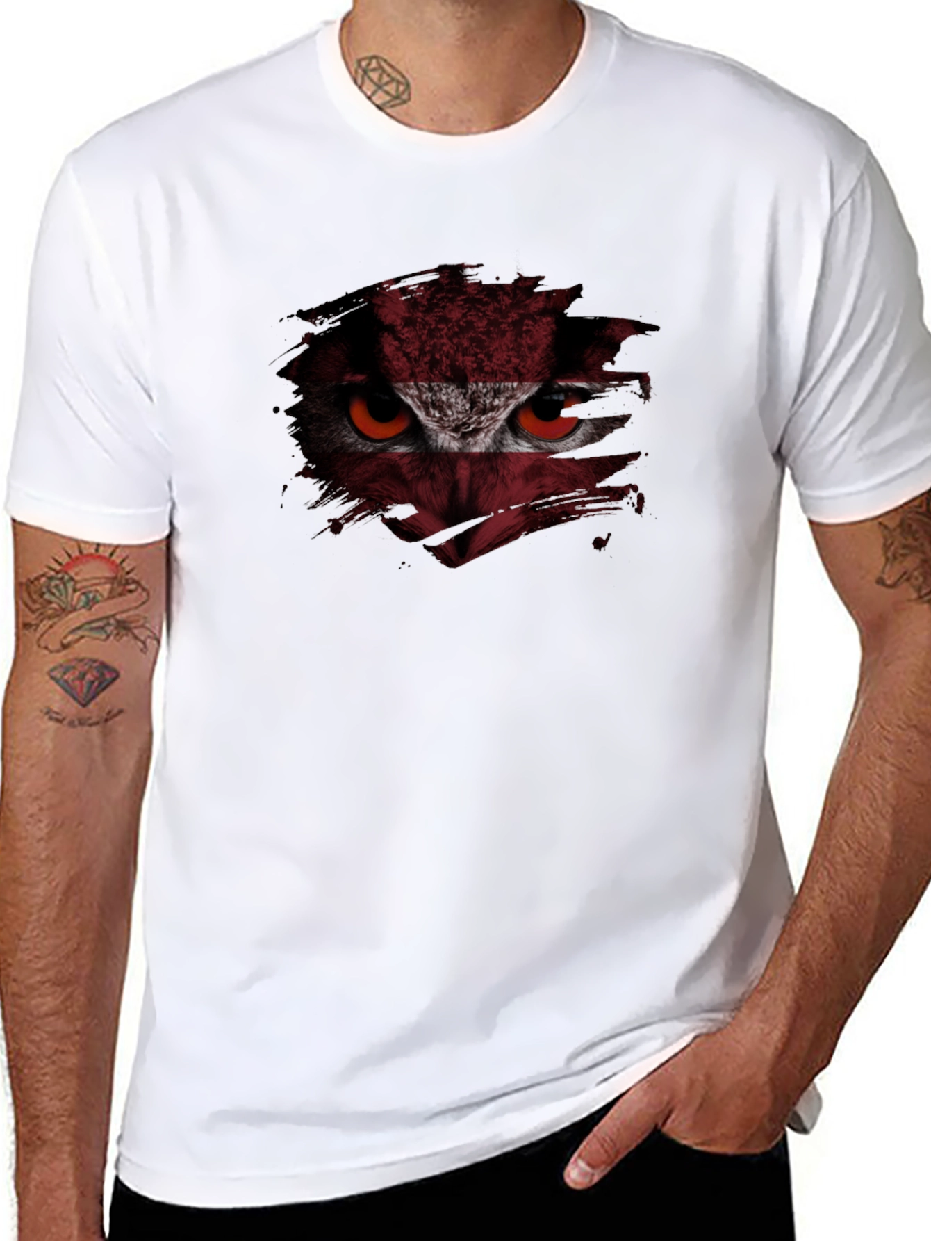 Owl Eyes Graphic Print Tee - Mens Black T-Shirt