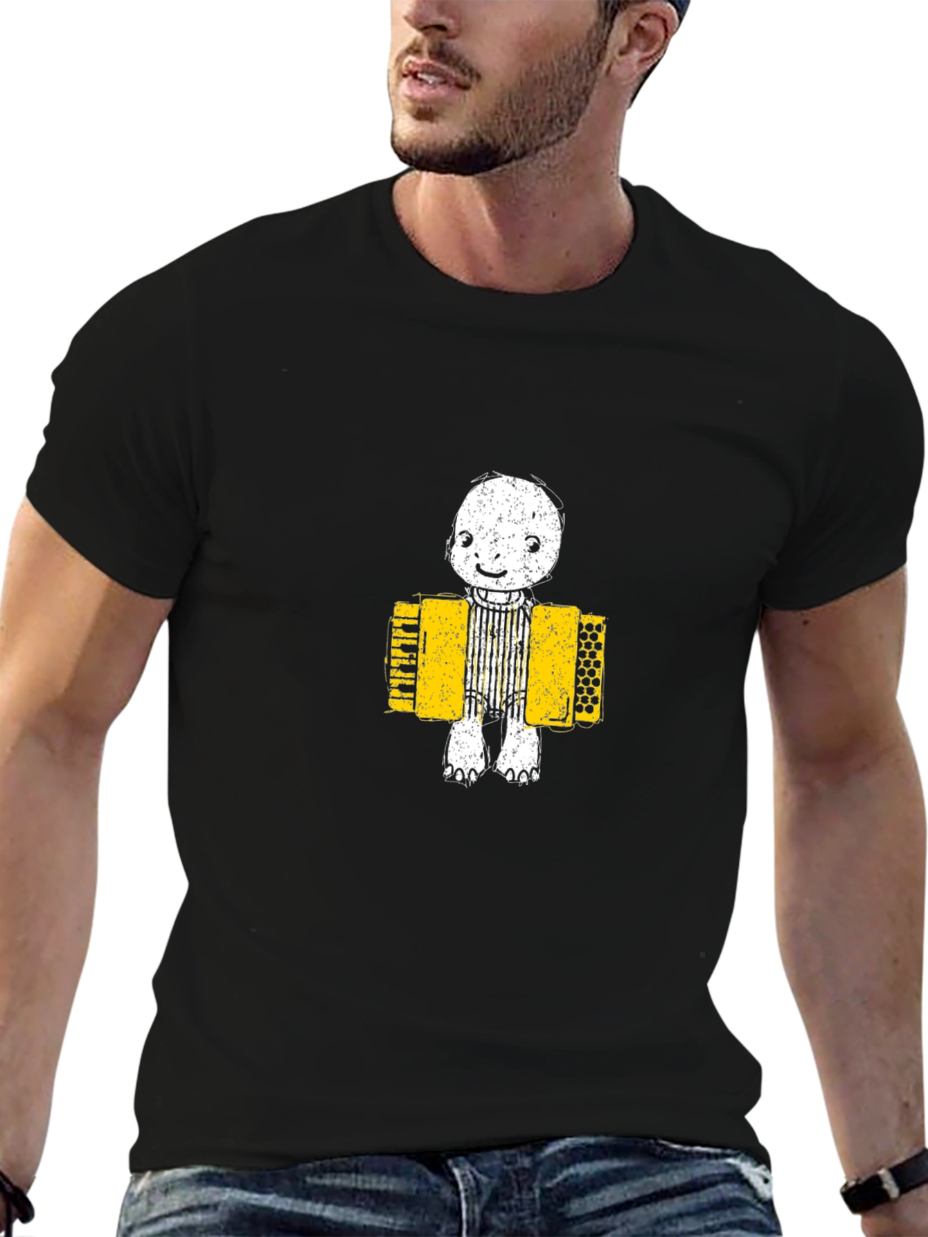 Accordion Player T-Shirt - Black Cotton Tee