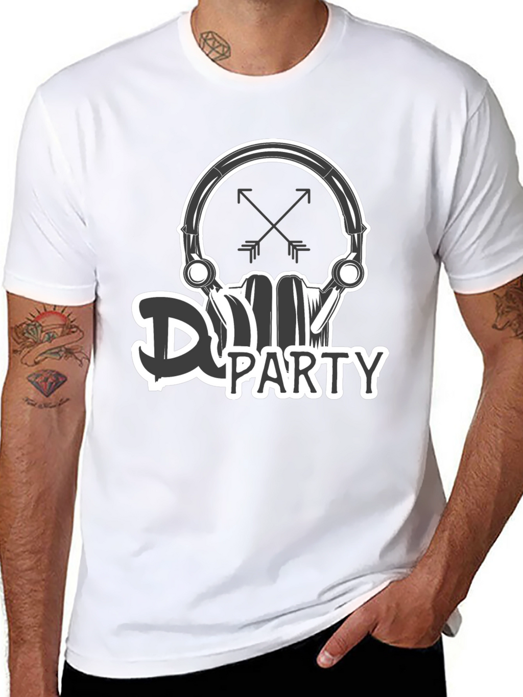 DJ Party Skull Graphic Black T-Shirt