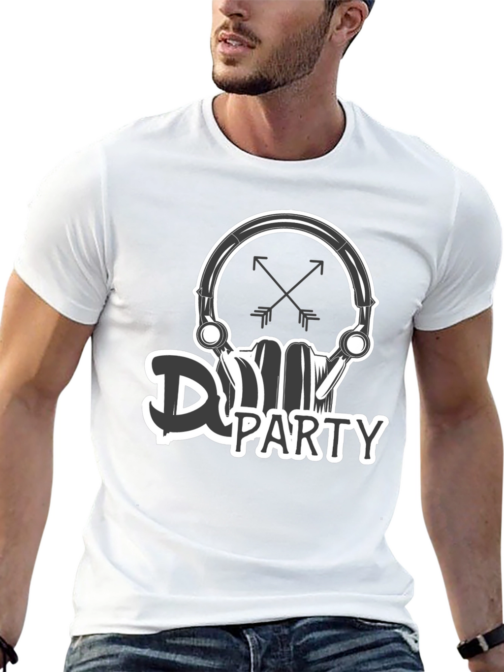 DJ Party Skull Graphic Black T-Shirt