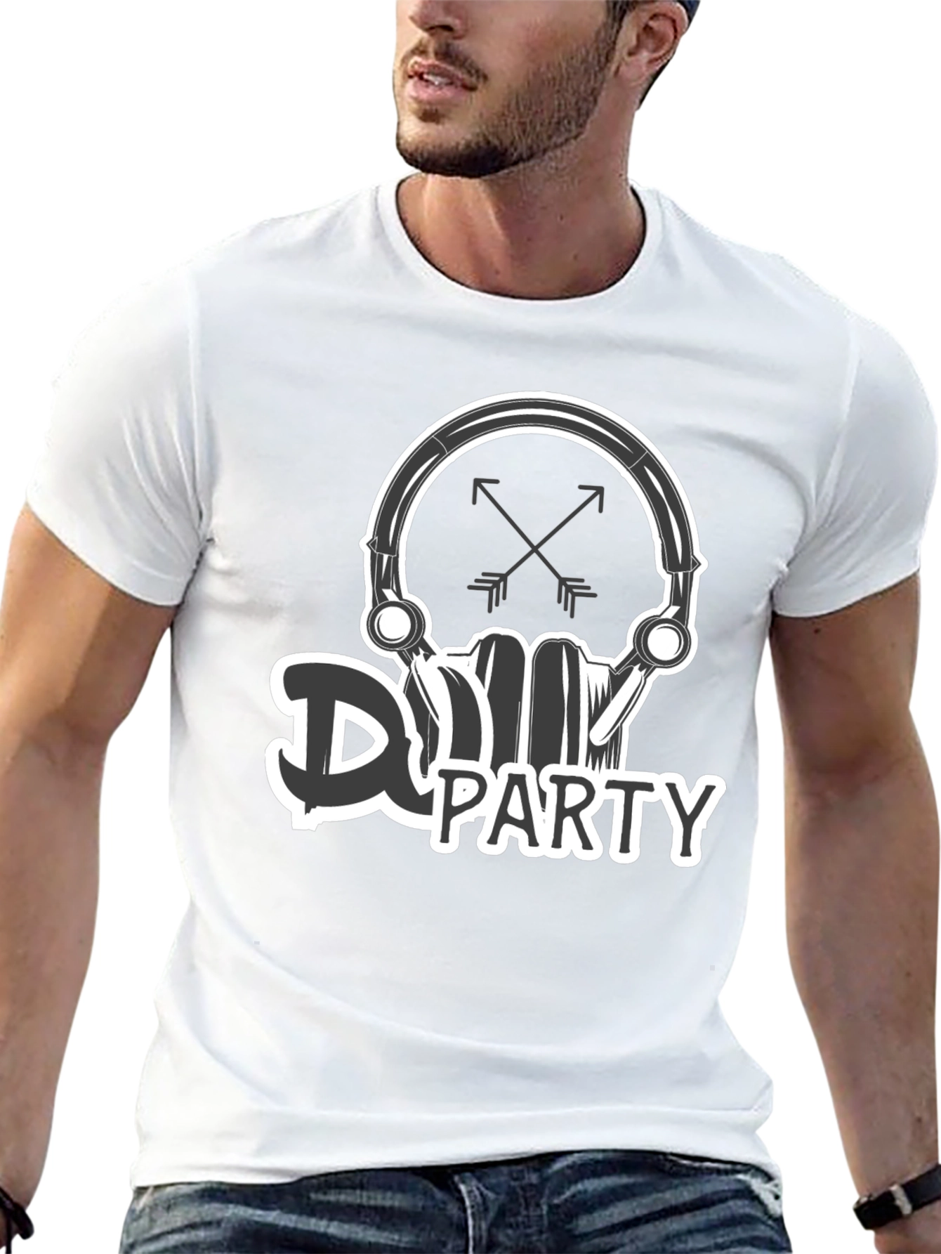 DJ Party Skull Graphic Black T-Shirt