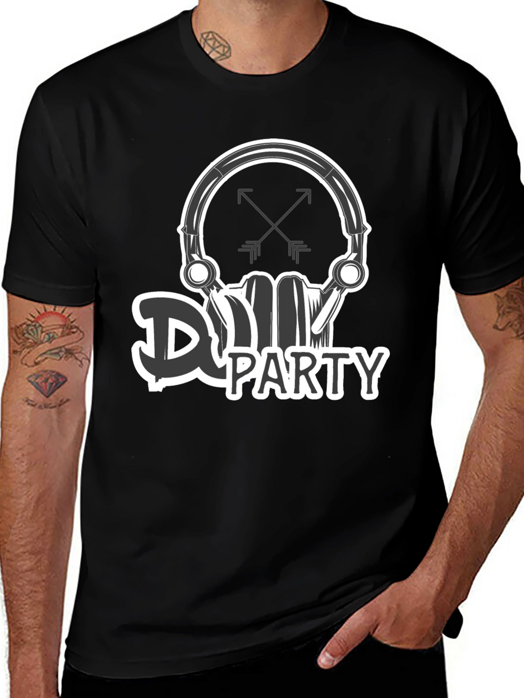 DJ Party Skull Graphic Black T-Shirt