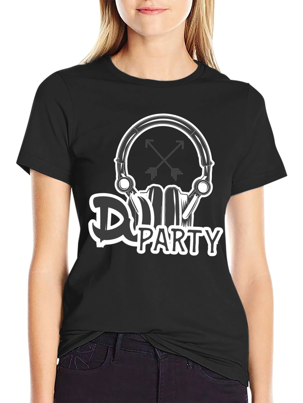 DJ Party Skull Graphic Black T-Shirt