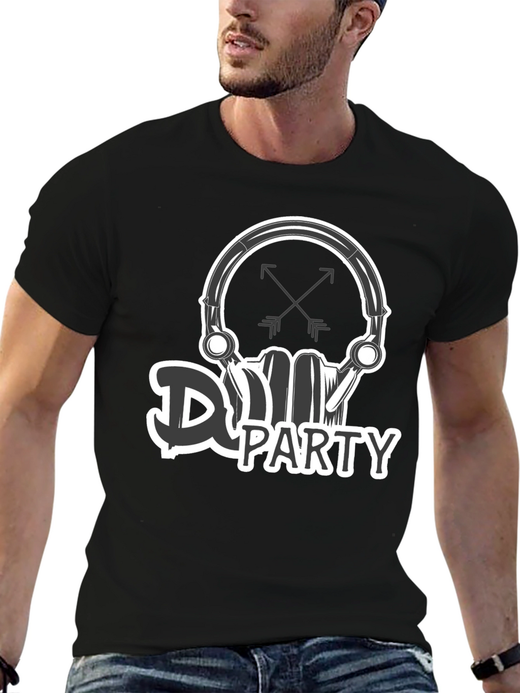DJ Party Skull Graphic Black T-Shirt