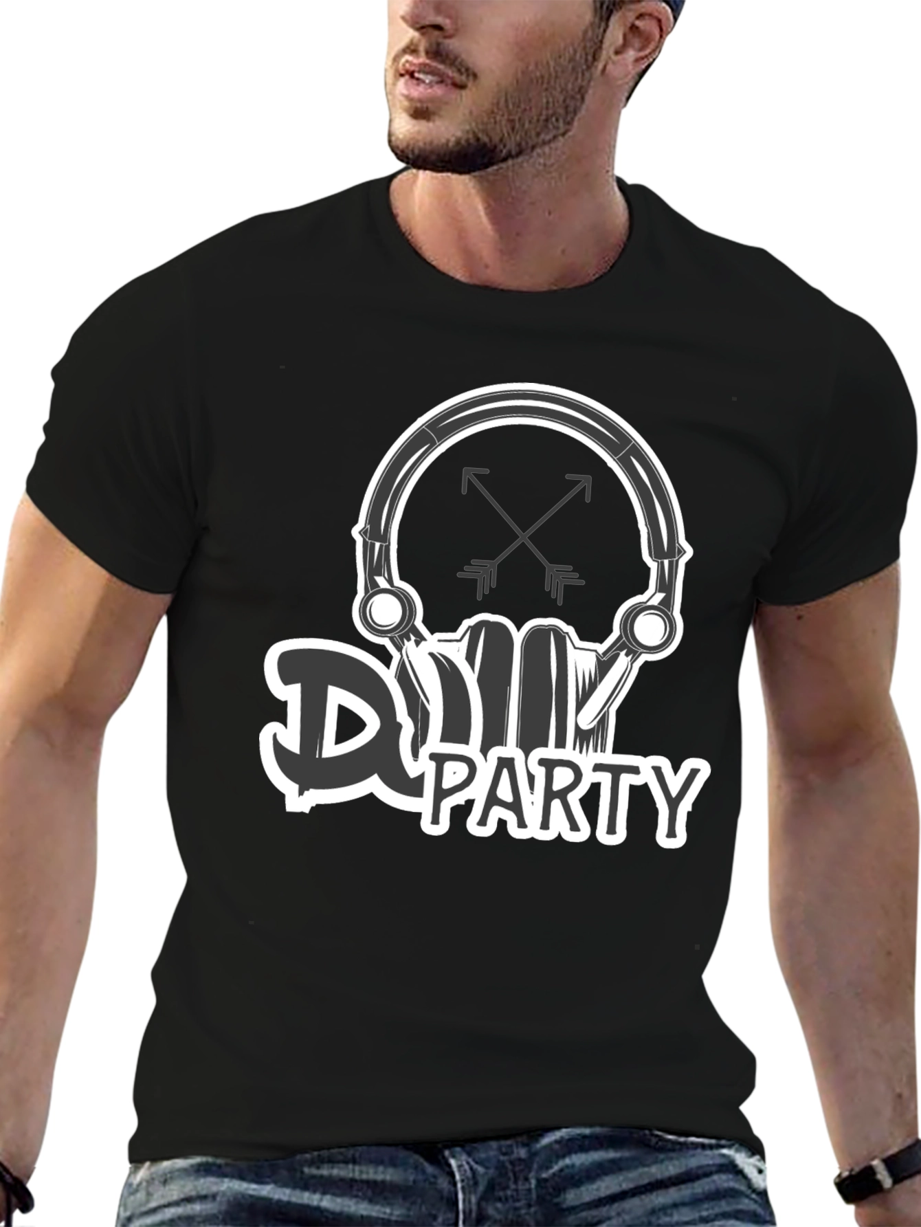 DJ Party Skull Graphic Black T-Shirt