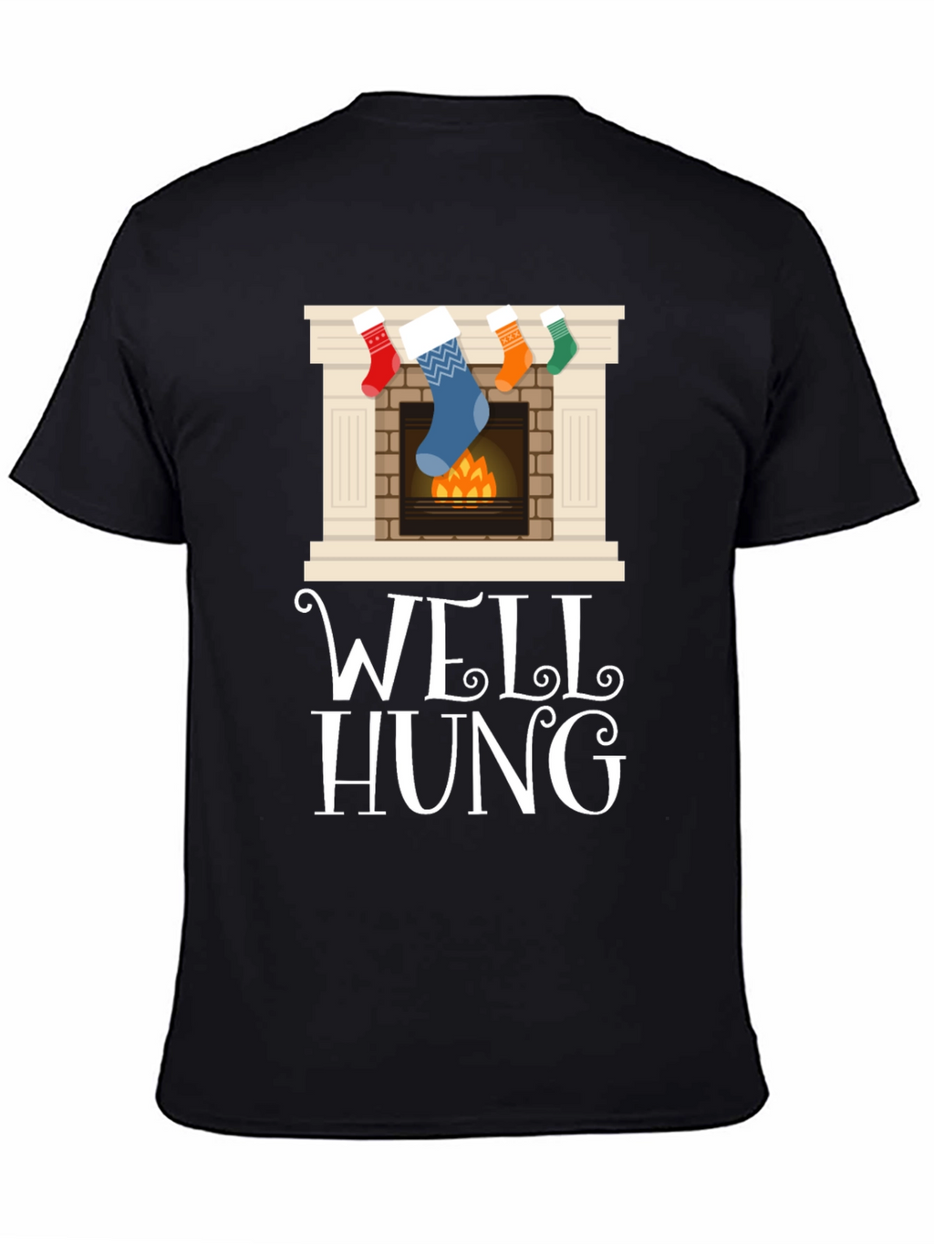Well Hung Christmas Stocking Fireplace Funny Graphic Tee