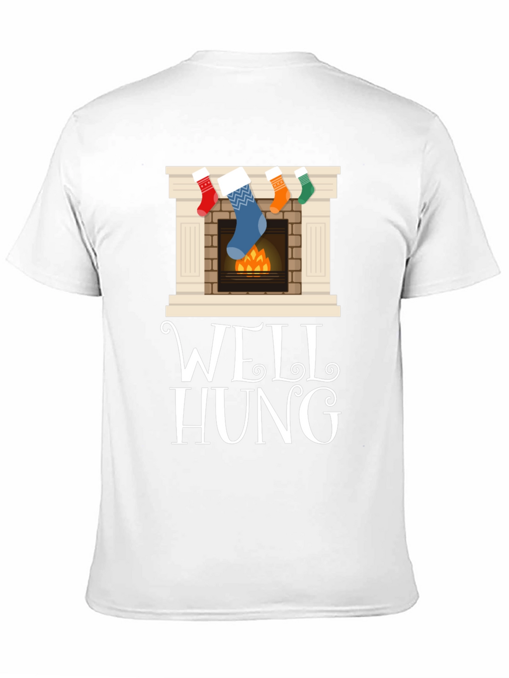 Well Hung Christmas Stocking Fireplace Funny Graphic Tee
