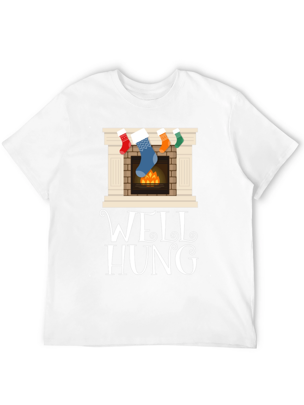 Well Hung Christmas Stocking Fireplace Funny Graphic Tee