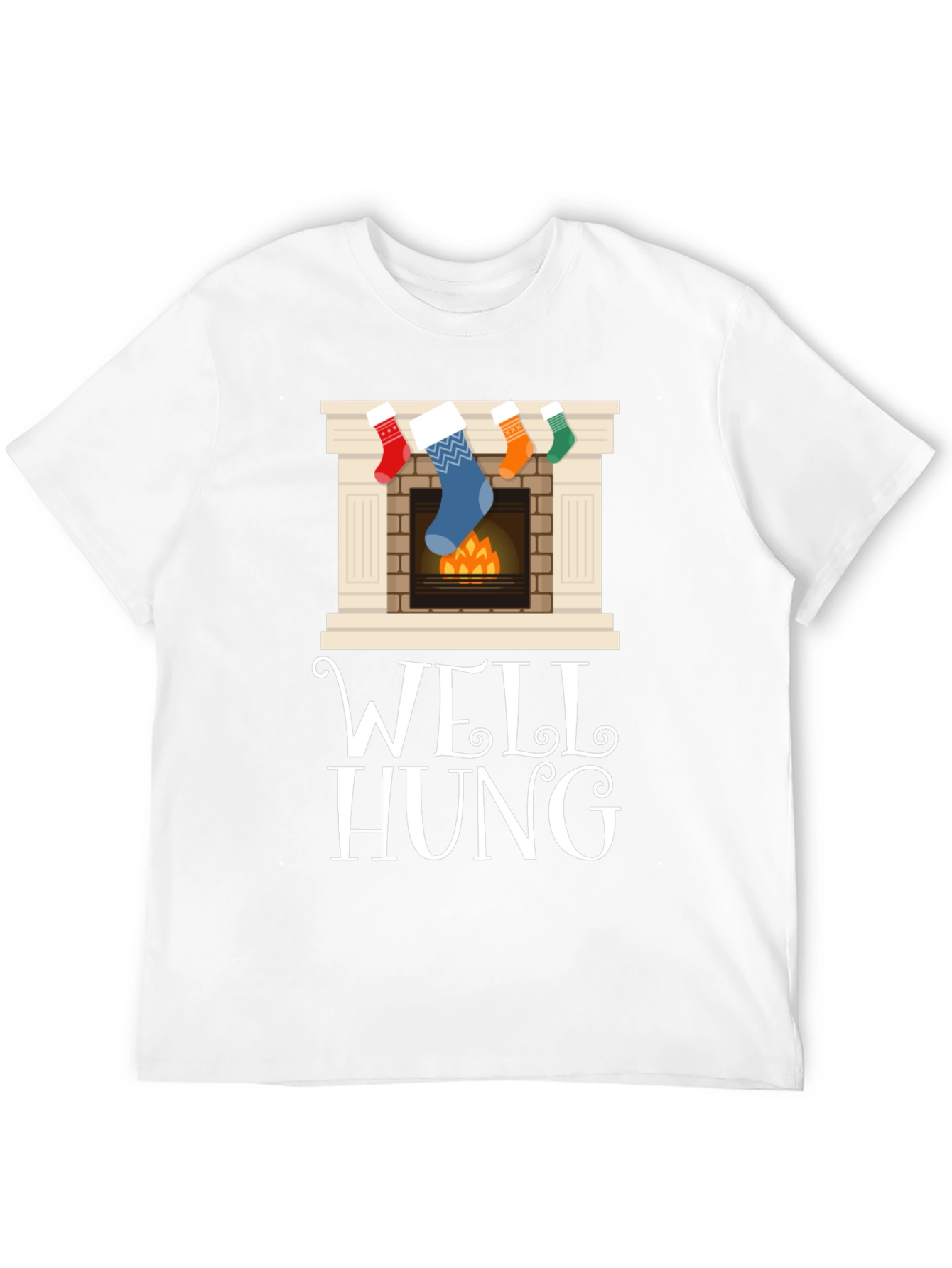 Well Hung Christmas Stocking Fireplace Funny Graphic Tee