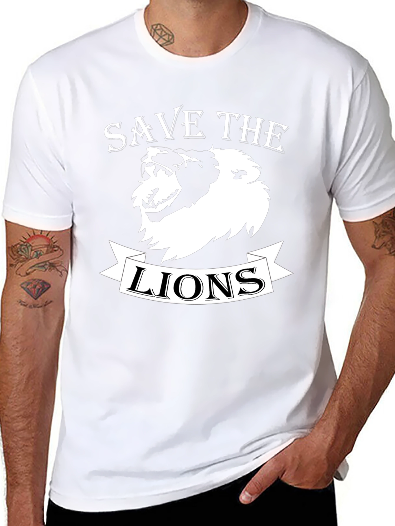 Save the Lions Graphic Print Crew Neck T-Shirt