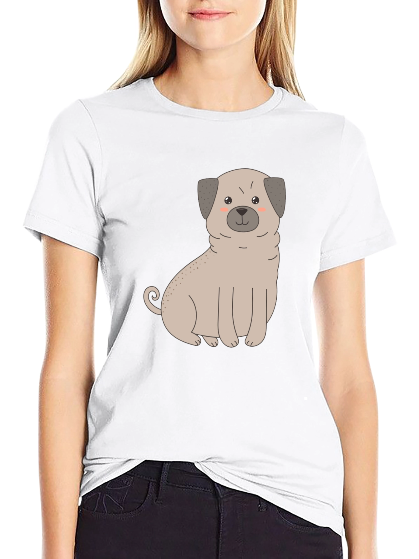 Cute Pug Dog Graphic T-Shirt - Black Cotton Blend