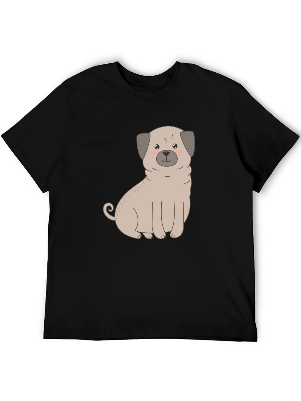 Cute Pug Dog Graphic T-Shirt - Black Cotton Blend