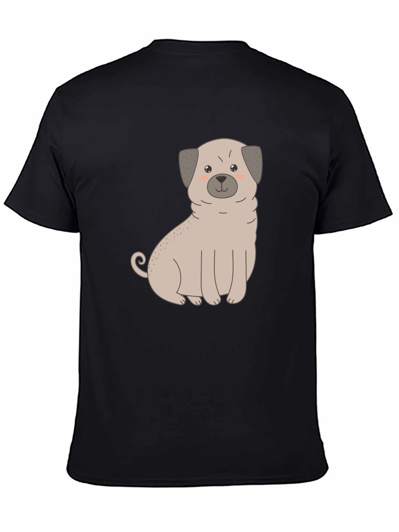 Cute Pug Dog Graphic T-Shirt - Black Cotton Blend