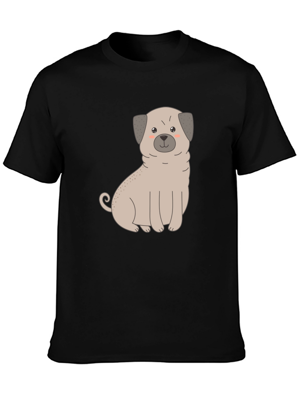 Cute Pug Dog Graphic T-Shirt - Black Cotton Blend