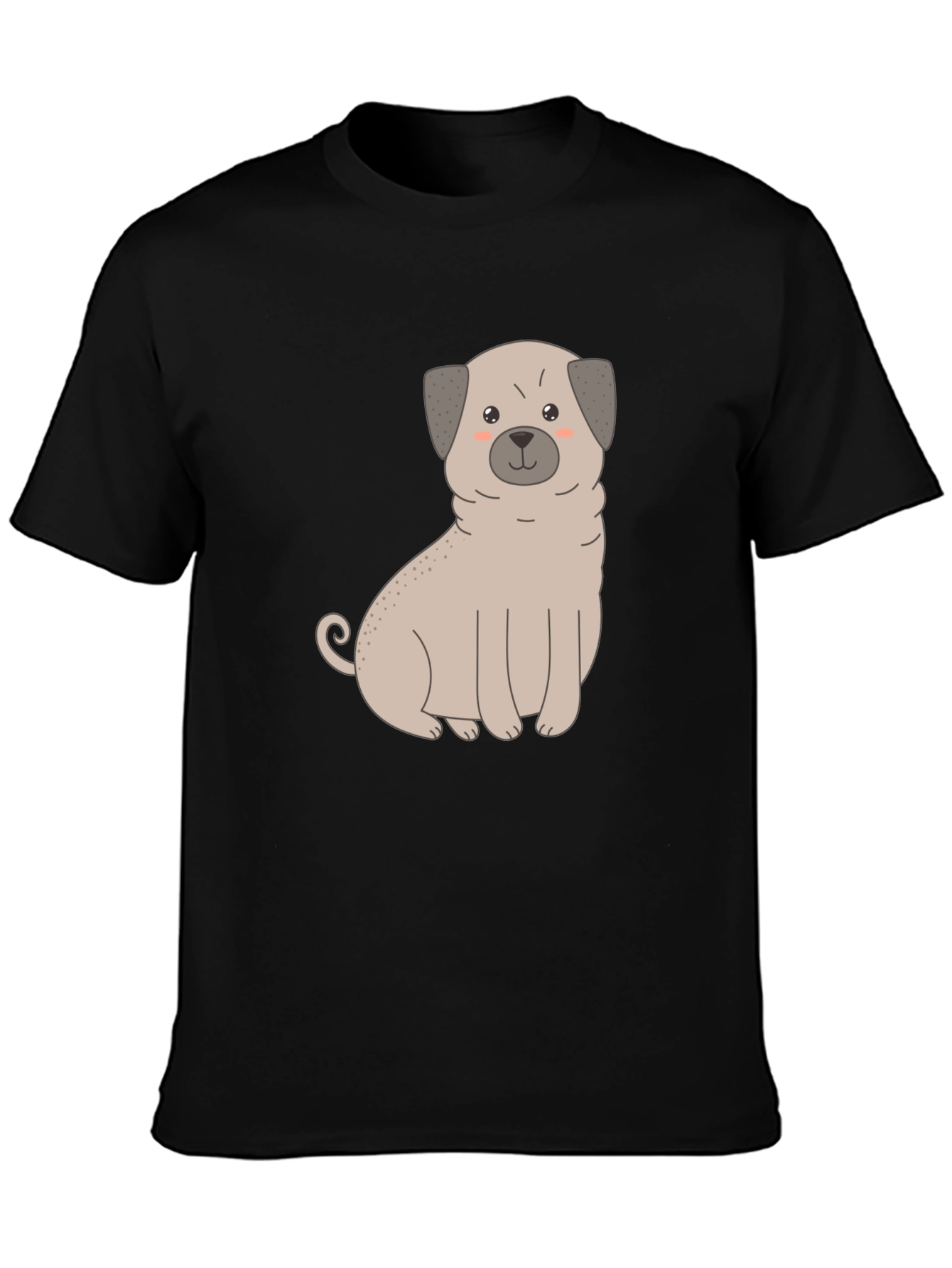 Cute Pug Dog Graphic T-Shirt - Black Cotton Blend