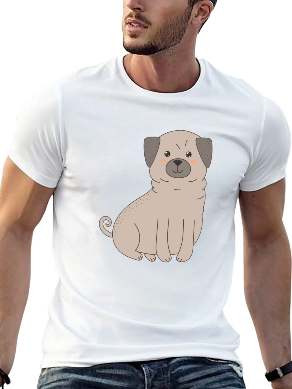 Cute Pug Dog Graphic T-Shirt - Black Cotton Blend
