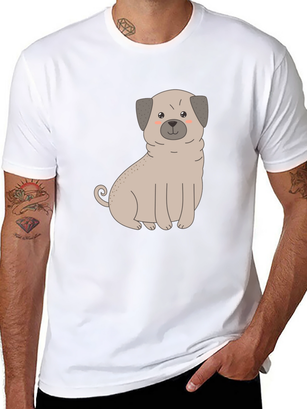 Cute Pug Dog Graphic T-Shirt - Black Cotton Blend