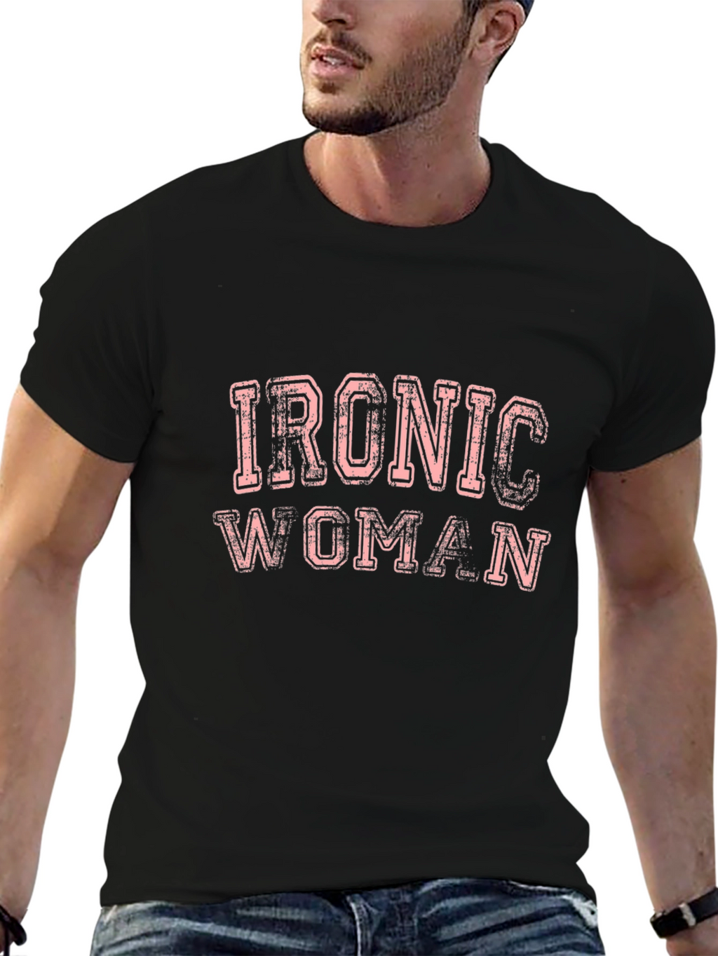 Ironic Woman Graphic Tee - Black Cotton T-Shirt