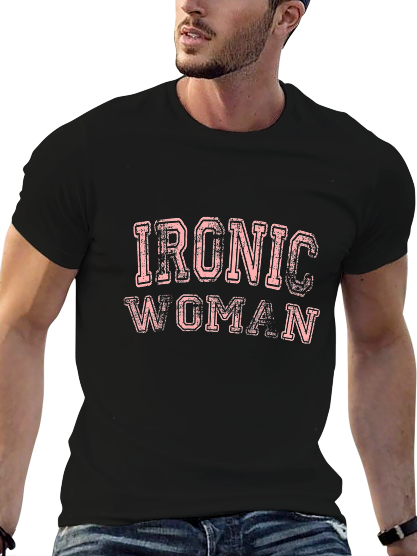 Ironic Woman Graphic Tee - Black Cotton T-Shirt